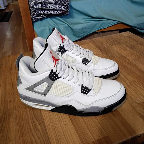 2011 Nike Air Jordan 4 Retro OG White Cement Black 308497-103 Military size 12 main image 5